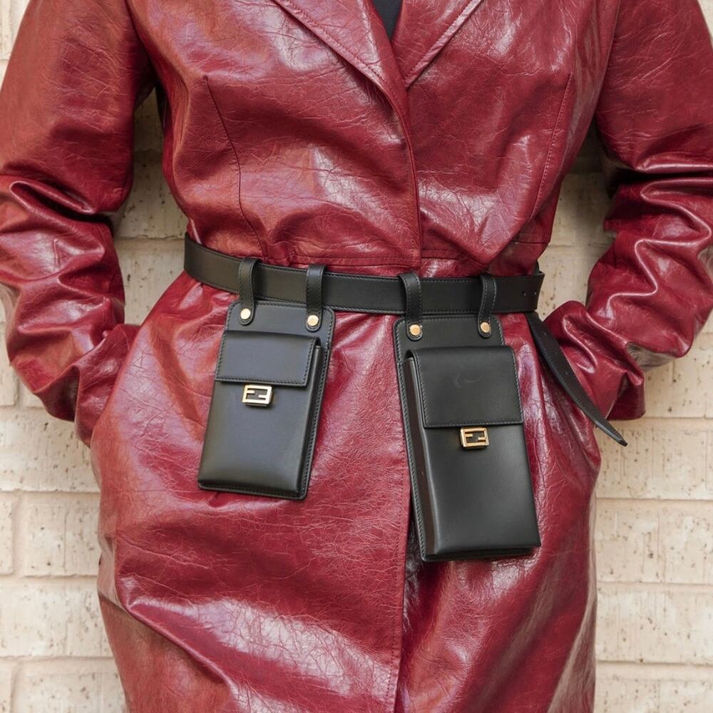 Fendi Unisex Black Leather Utility Belt Bag Waist Pouch Gold FF Hardware